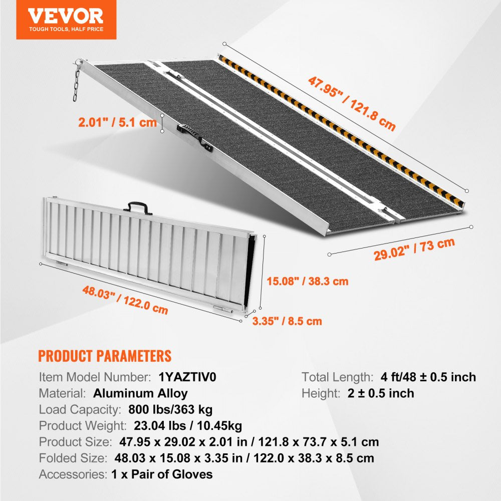 AMITOOLS Portable Wheelchair Ramp, 4 ft 800 lbs Capacity, Non-Slip Aluminum Folding Threshold Ramp, Foldable Mobility Scooter Ramp Wheel Chair Ramp, Handicap Ramp for Home Steps, Stairs, Doorways, Curbs