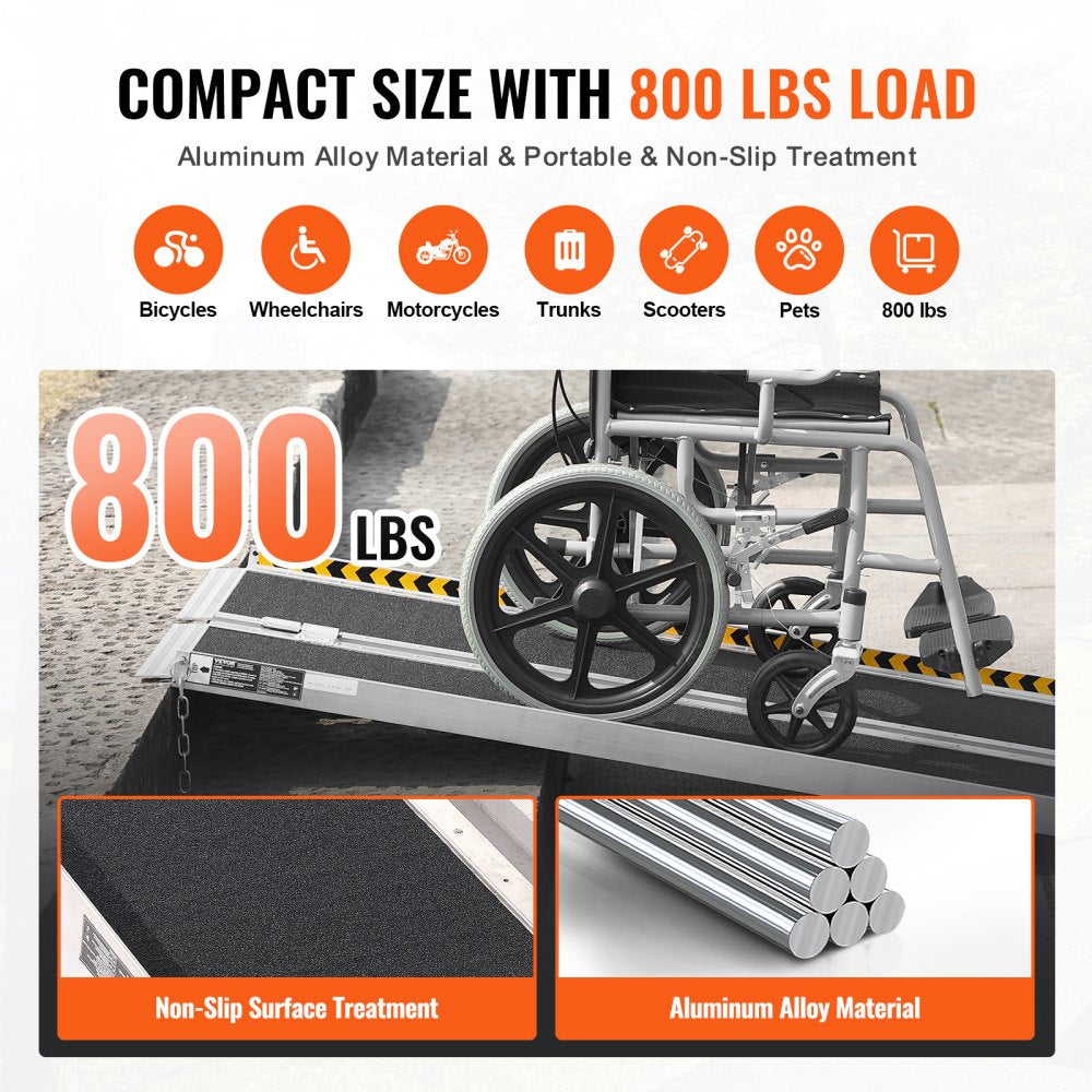 AMITOOLS Portable Wheelchair Ramp, 6 ft 800 lbs Capacity, Non-Slip Aluminum Folding Threshold Ramp, Foldable Mobility Scooter Ramp Wheel Chair Ramp, Handicap Ramp for Home Steps, Stairs, Doorways, Curbs