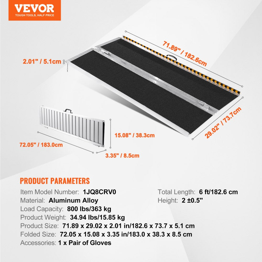 AMITOOLS Portable Wheelchair Ramp, 6 ft 800 lbs Capacity, Non-Slip Aluminum Folding Threshold Ramp, Foldable Mobility Scooter Ramp Wheel Chair Ramp, Handicap Ramp for Home Steps, Stairs, Doorways, Curbs