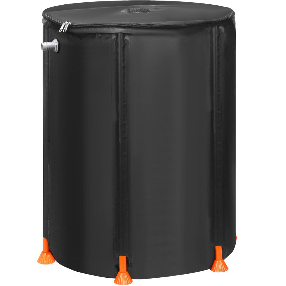 AMITOOLS Collapsible Rain Barrel, 100 Gallon Large Capacity, PVC Rainwater Collection System Including Spigots and Overflow Kit, Portable Water Tank Storage Container for Garden Water Catcher, Black