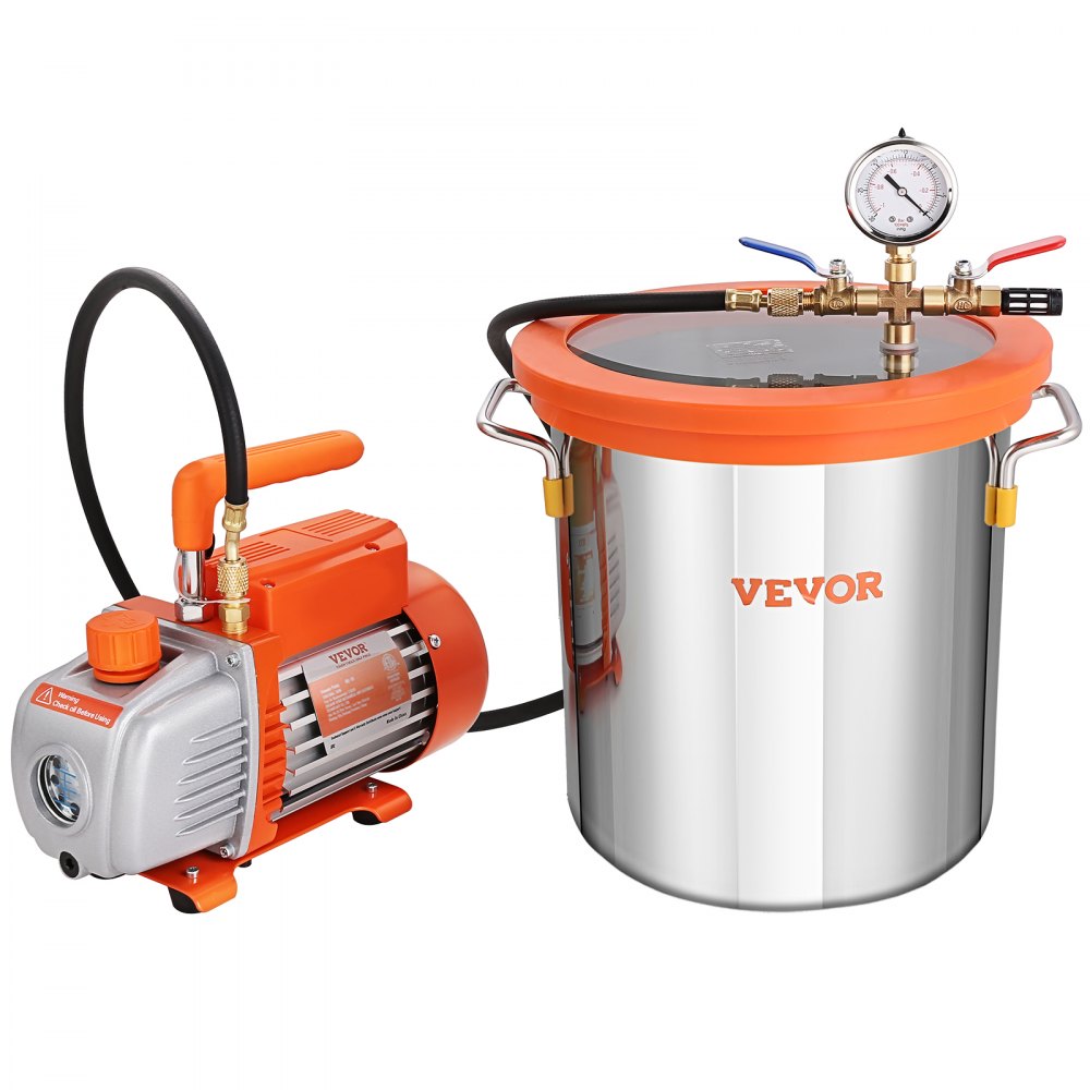 AMITOOLS 5 Gallon Vacuum Chamber and 3.5 CFM Pump Kit, Tempered Glass Lid Vacuum Degassing Chamber Kit, Single Stage Vacuum Pump with 250 ml Oil Bottle, for Stabilizing Wood, Degassing Silicones, Epoxies