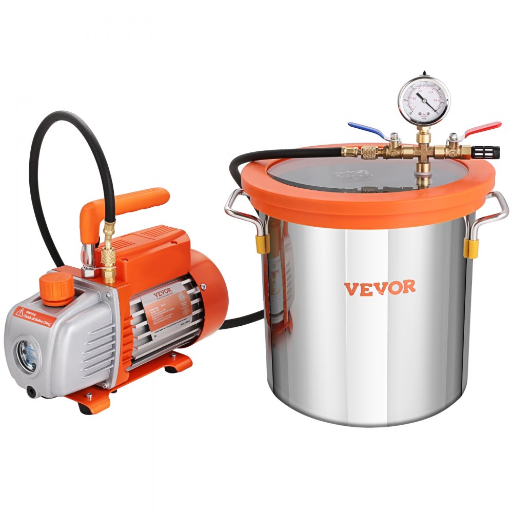 AMITOOLS 3 Gallon Vacuum Chamber and 3.5 CFM Pump Kit, Tempered Glass Lid Vacuum Degassing Chamber Kit, Single Stage Vacuum Pump with 250 ml Oil Bottle, for Stabilizing Wood, Degassing Silicones, Epoxies