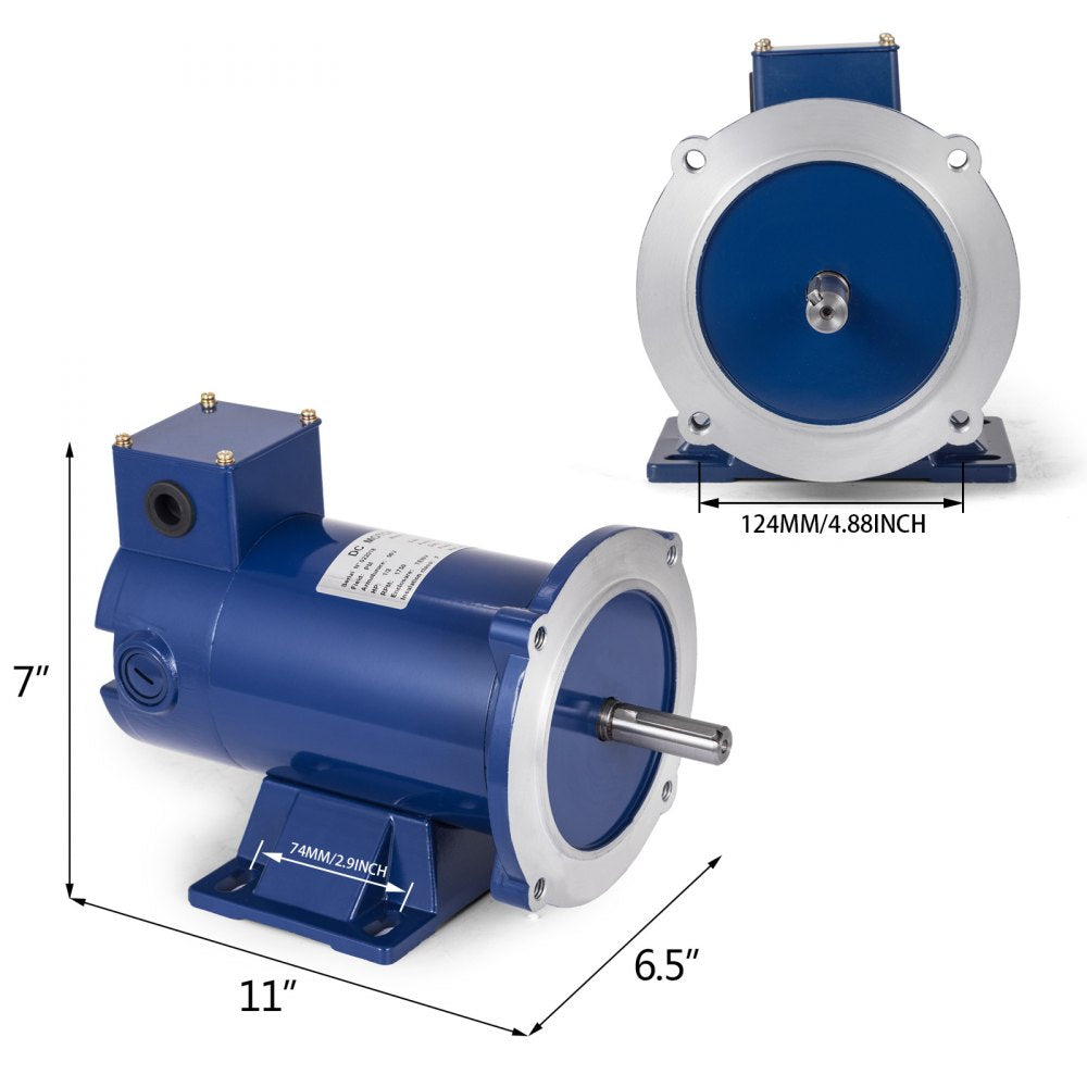 AMITOOLS DC Motor,Rated Speed 1750 RPM,1/2 HP 90V Electric Motor Permanent Magnet Motor