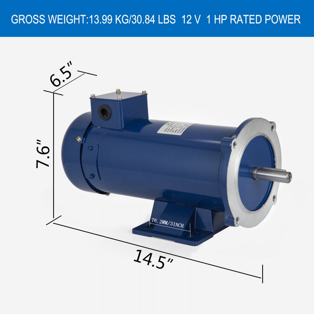 AMITOOLS DC Motor,Rated Speed 1750 RPM,1HP 12V Electric Motor Permanent Magnet Motor