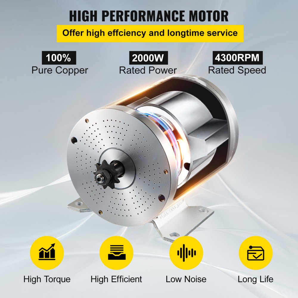 AMITOOLS2000W 48V DC Brushless Motor w/Mounting Bracket &Controller &Key For E-Scooter