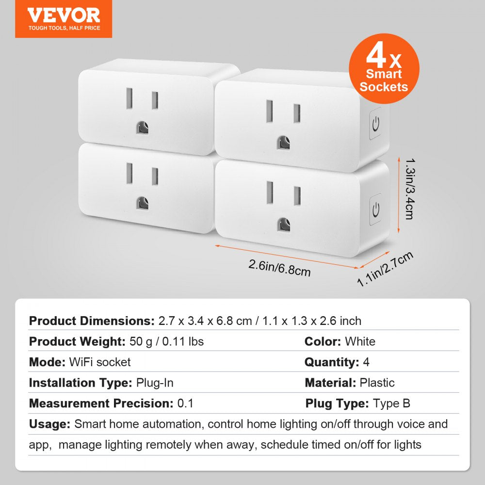 AMITOOLS 4 Pack Smart Plug, Voice Control Outlet, Remote & Scheduled