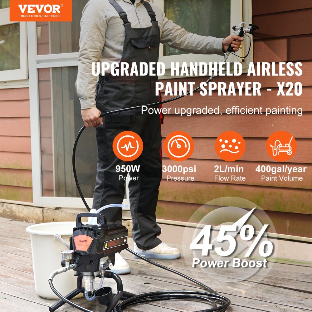 AMITOOLS 950W Stand Airless Paint Sprayer, 3000PSI High Efficiency Electric Airless Sprayer, Handheld Paint Sprayers for Home Interior and Exterior Furniture and Fences, Fine And Even Painting Effect