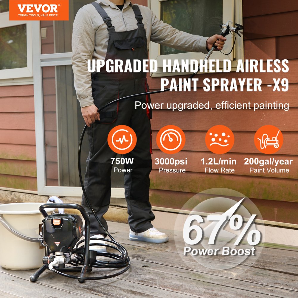 AMITOOLS Stand Airless Paint Sprayer, 3000PSI 750W Efficient Electric Airless Sprayer,for Home Interior and Exterior Furniture and Fences, Handheld Paint Sprayers, Fine and Even Painting Effect