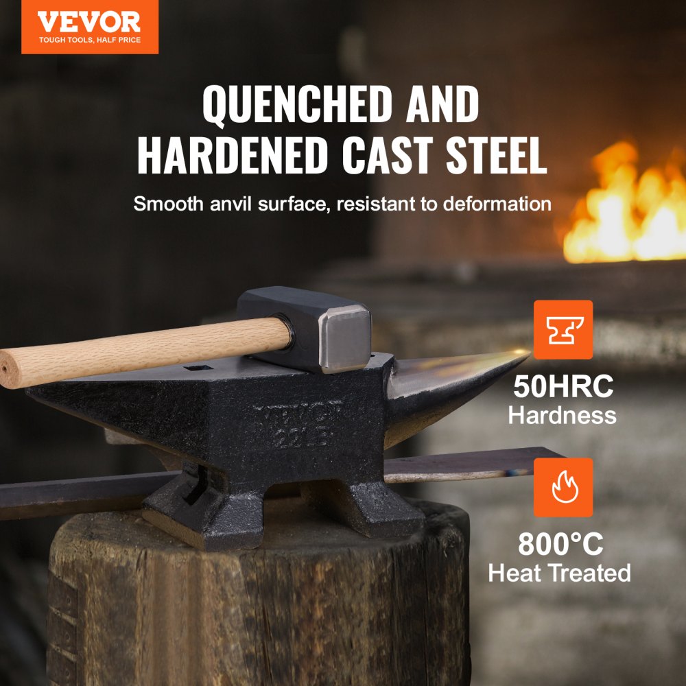 AMITOOLS Single Horn Anvil, 22Lbs Cast Steel Anvil, High Hardness Rugged Round Horn Anvil Blacksmith, Large Countertop and Stable Base, with Round and Square Hole, Metalsmith Tool for Bending and Shaping