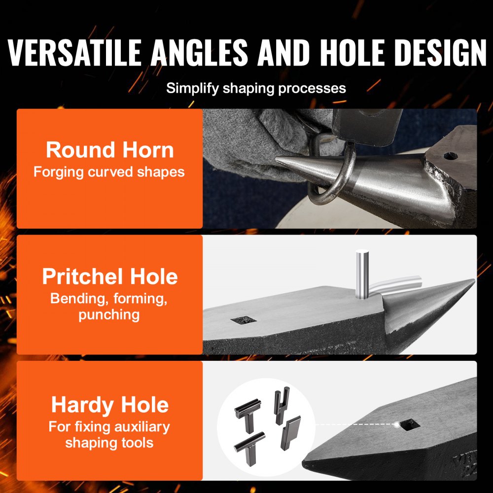 AMITOOLS Single Horn Anvil, 22Lbs Cast Steel Anvil, High Hardness Rugged Round Horn Anvil Blacksmith, Large Countertop and Stable Base, with Round and Square Hole, Metalsmith Tool for Bending and Shaping