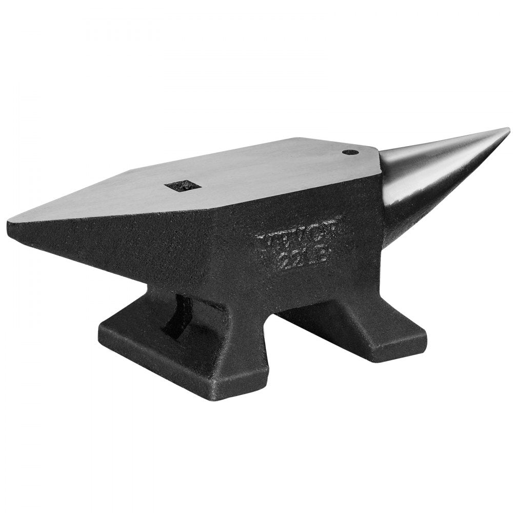 AMITOOLS Single Horn Anvil, 22Lbs Cast Steel Anvil, High Hardness Rugged Round Horn Anvil Blacksmith, Large Countertop and Stable Base, with Round and Square Hole, Metalsmith Tool for Bending and Shaping