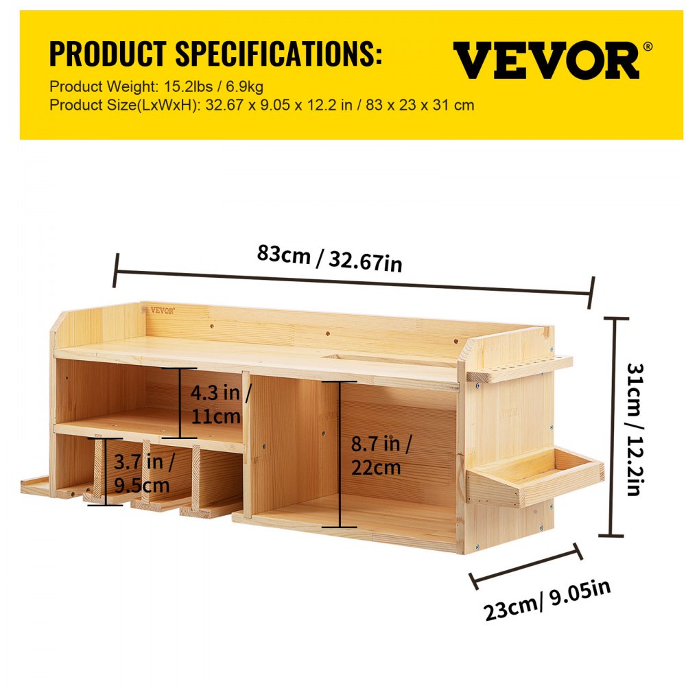 AMITOOLS Power Tool Organizer, Wall Mount Drill Holder, 4 Drill Hanging Slots Drill Charging Station, 3-Shelf Cordless Drill Storage, Polished Wooden Toolbox for Saw, Impact Wrench, Screwdriver Drill