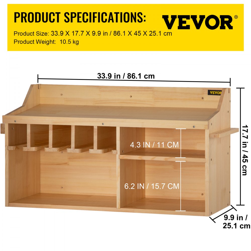 AMITOOLS Power Tool Organizer, Wall Mount/Benchtop Drill Holder, 5 Hanging Slots Drill Charging Station, 4-Shelf Cordless Drill Storage, Polished Wooden Toolbox for Saw, Wrench, Screwdriver Drill