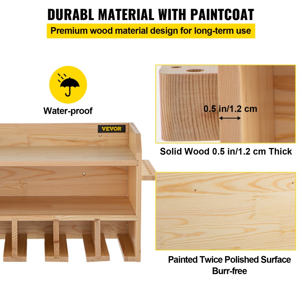 AMITOOLS Power Tool Organizer, Wall Mount Drill Holder, 5 Drill Hanging Slots Drill Charging Station, 2-Shelf Cordless Drill Storage, Polished Wooden Toolbox for Saw, Impact Wrench, Screwdriver Drill