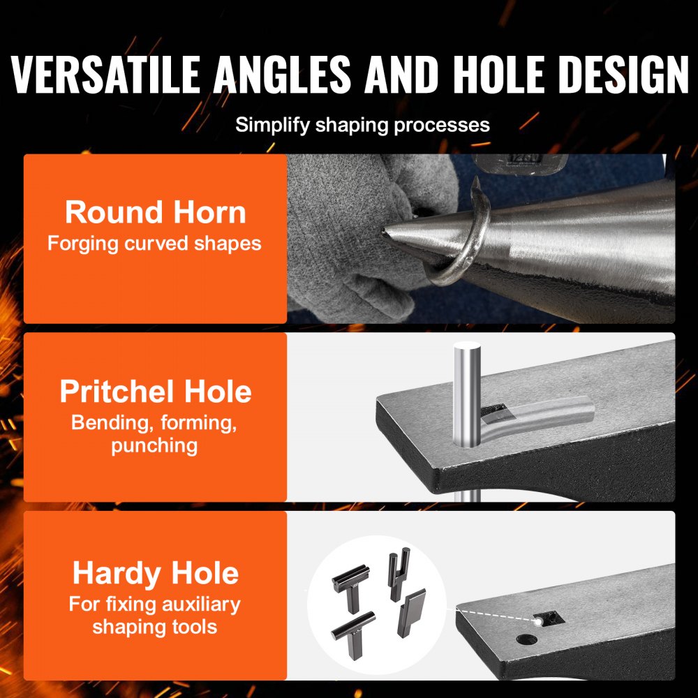 AMITOOLS Single Horn Anvil, 66Lbs Cast Steel Anvil, High Hardness Rugged Round Horn Anvil Blacksmith, with Round and Square Hole, Large Countertop and Stable Base, Metalsmith Tool for Bending and Shaping