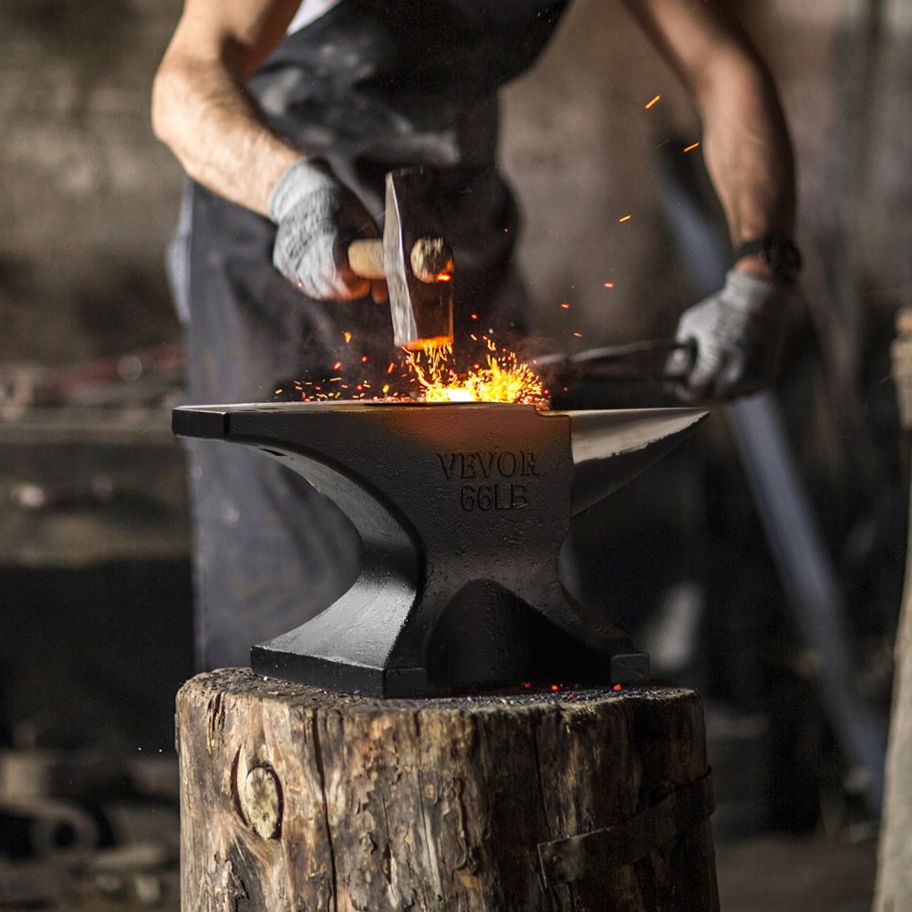 AMITOOLS Single Horn Anvil, 66Lbs Cast Steel Anvil, High Hardness Rugged Round Horn Anvil Blacksmith, with Round and Square Hole, Large Countertop and Stable Base, Metalsmith Tool for Bending and Shaping