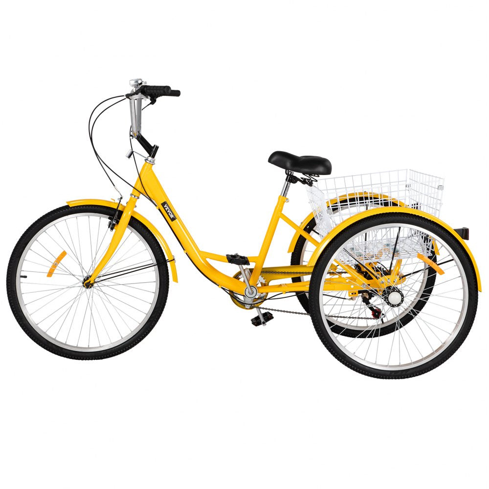 AMITOOLS Adult Tricycle 7 Speed Cruise Bike 20 inch Adjustable Trike with Bell Brake System Cruiser Bicycles Large Size Basket for Exercise (Yellow 20 7Speed)