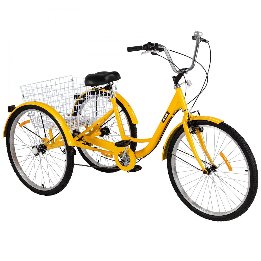 AMITOOLS Adult Tricycle 7 Speed Cruise Bike 20 inch Adjustable Trike with Bell Brake System Cruiser Bicycles Large Size Basket for Exercise (Yellow 20 7Speed)