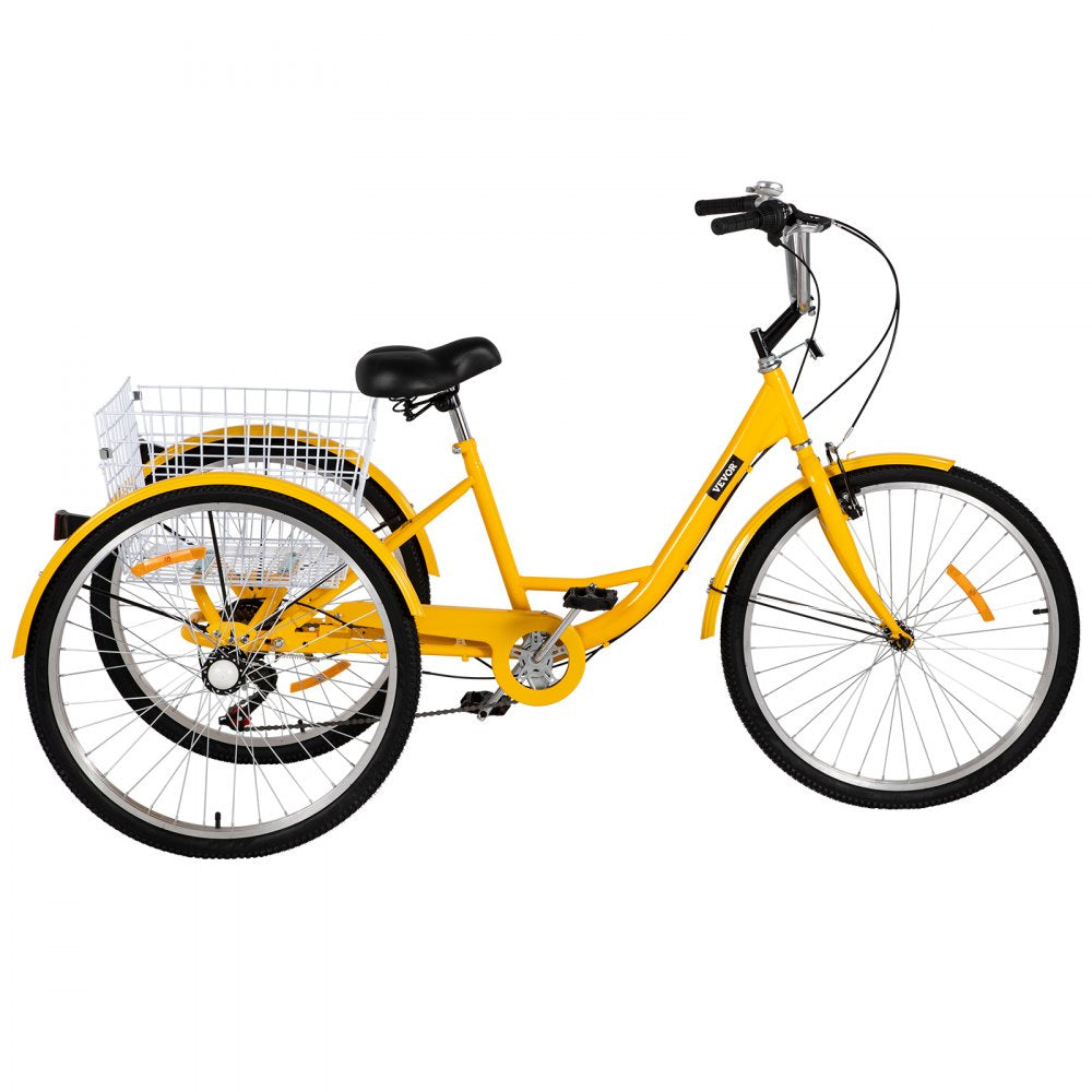 AMITOOLS Adult Tricycle 7 Speed Cruise Bike 20 inch Adjustable Trike with Bell Brake System Cruiser Bicycles Large Size Basket for Exercise (Yellow 20 7Speed)