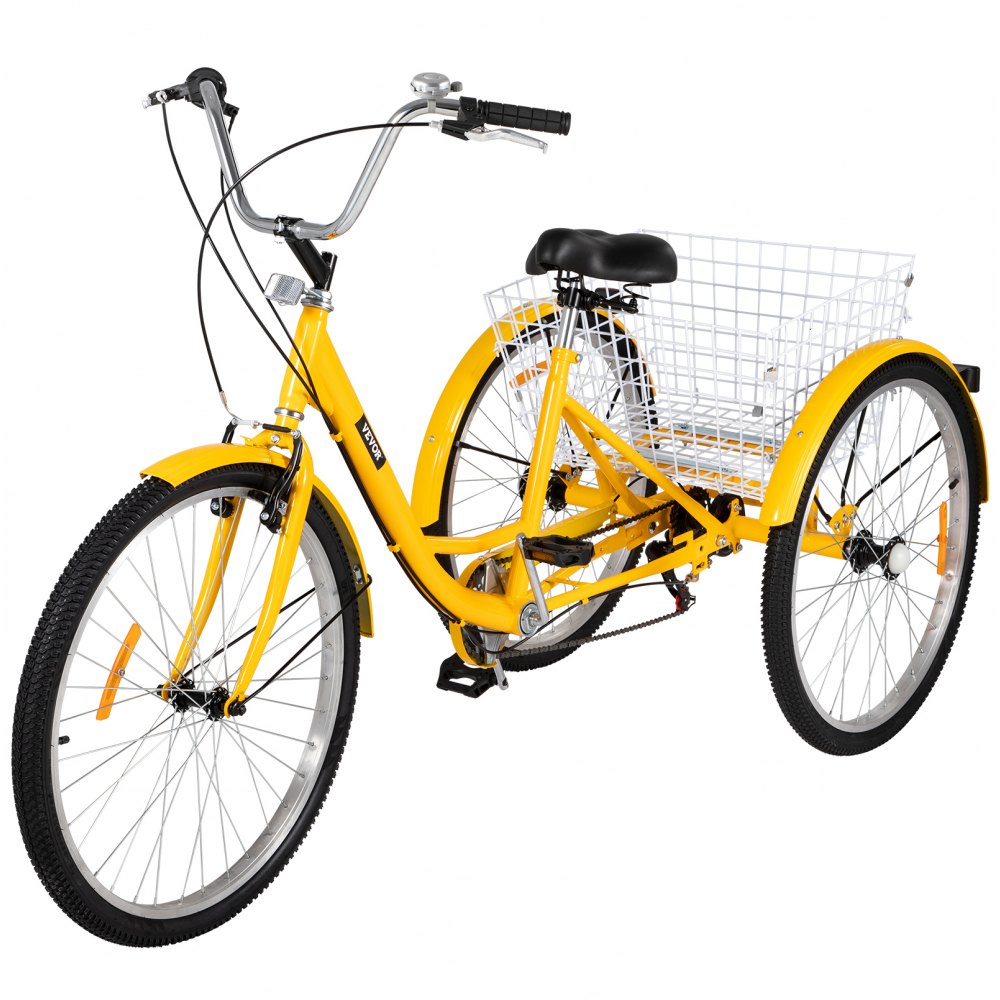 AMITOOLS Adult Tricycle 7 Speed Cruise Bike 20 inch Adjustable Trike with Bell Brake System Cruiser Bicycles Large Size Basket for Exercise (Yellow 20 7Speed)