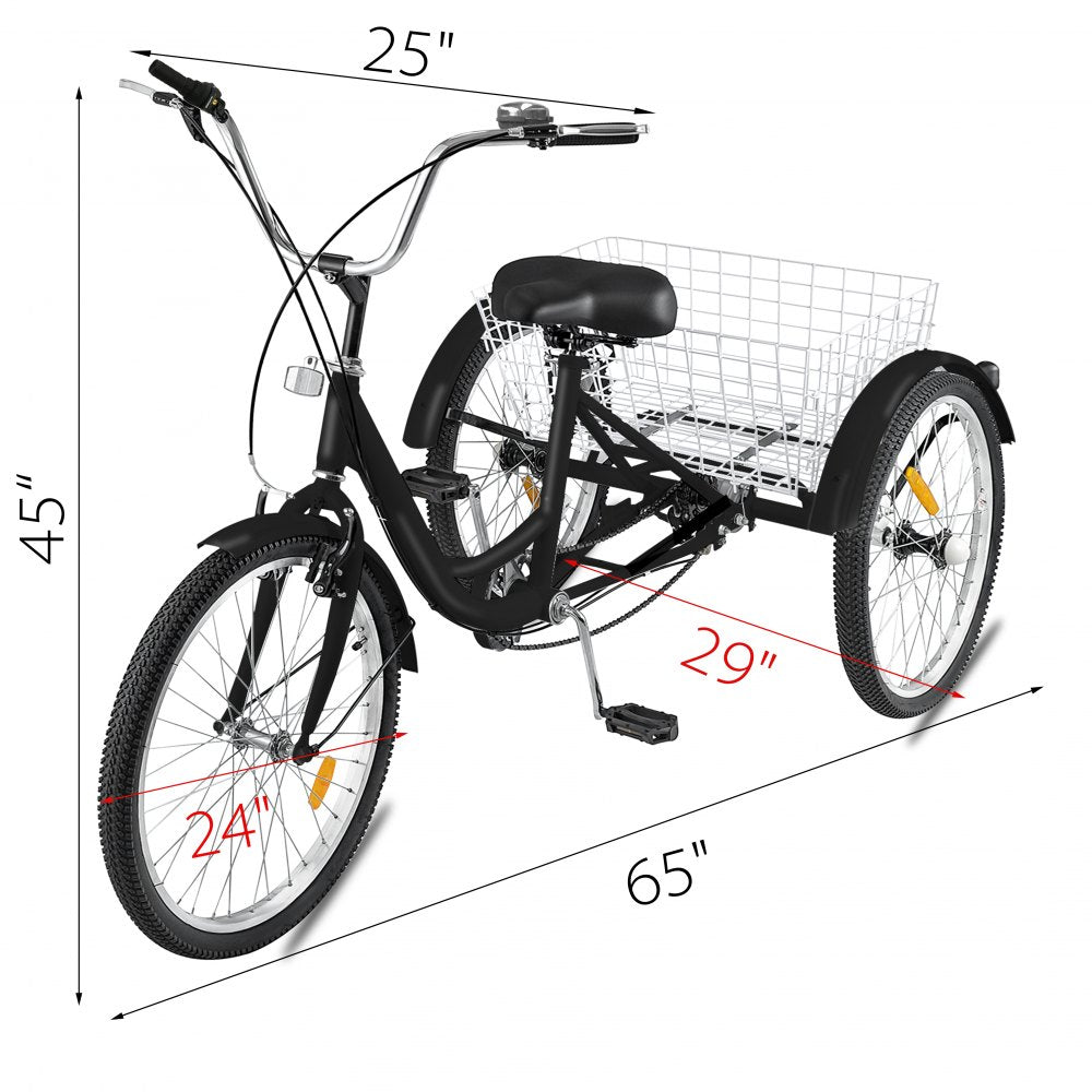 AMITOOLS Adult Tricycle Single Speed 7 Speed Three Wheel Bike Cruise Bike 24 inch Seat Adjustable Trike with Bell, Brake System and Basket Cruiser Bicycles Size for Shopping