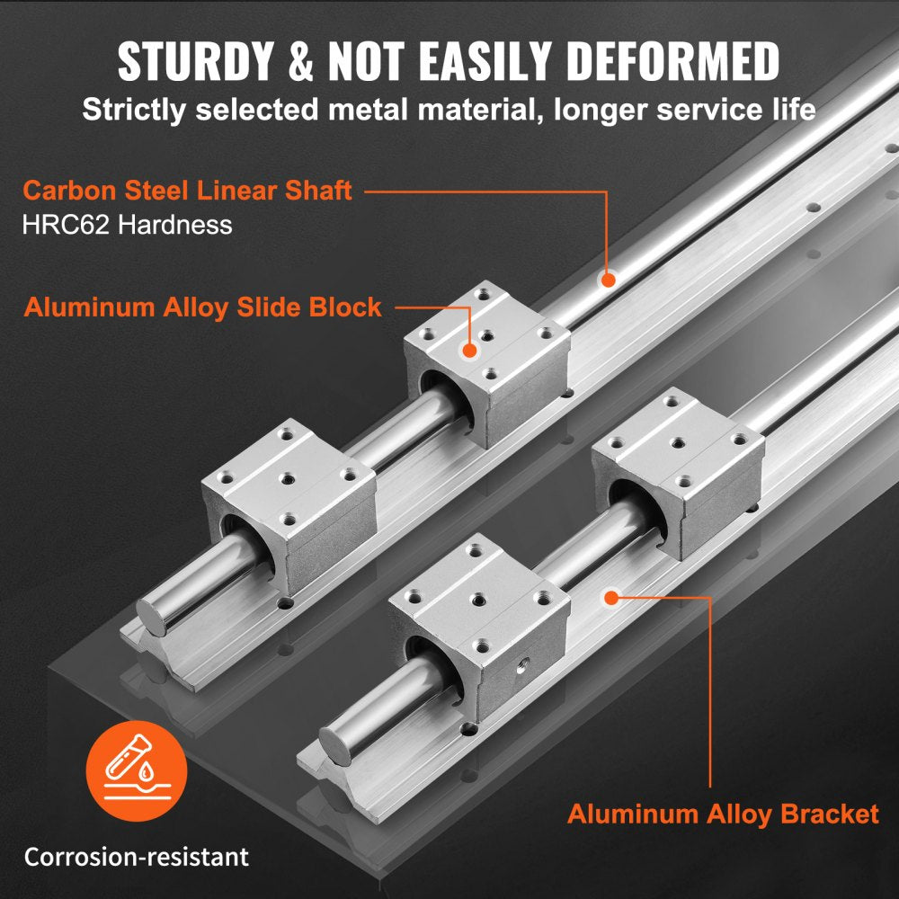 AMITOOLS Linear Guide Rail Set, SBR12 1000mm, 2 PCS 39.4 in/1000 mm SBR12 Guide Rails and 4 PCS SBR12UU Slide Blocks, Linear Rails and Bearings Kit for Automated Machines DIY Project CNC Router Machines