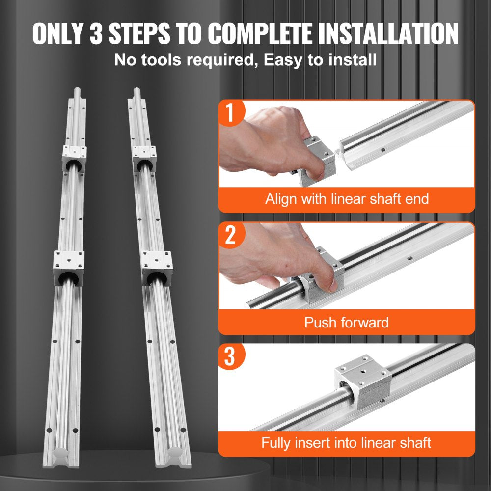 AMITOOLS Linear Guide Rail Set, SBR12 1000mm, 2 PCS 39.4 in/1000 mm SBR12 Guide Rails and 4 PCS SBR12UU Slide Blocks, Linear Rails and Bearings Kit for Automated Machines DIY Project CNC Router Machines