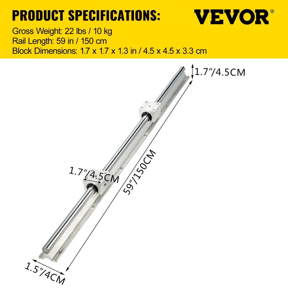 AMITOOLS Linear Rail SBR16-1500mm 2PCs Linear Rail Shaft Rod W/ 4 SBR16UU Blocks