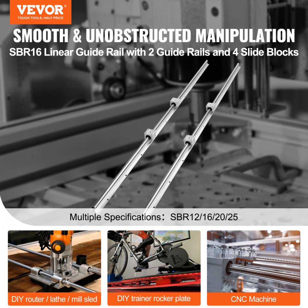 AMITOOLS Linear Guide Rail Set, SBR16 1500mm, 2 PCS 59 in/1500 mm SBR16 Guide Rails and 4 PCS SBR16UU Slide Blocks, Linear Rails and Bearings Kit for Automated Machines DIY Project CNC Router Machines