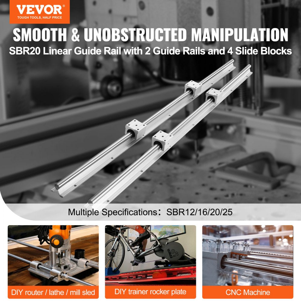 AMITOOLS Linear Guide Rail Set, SBR20 1800mm, 2 PCS 70.9 in/1800 mm SBR20 Guide Rails and 4 PCS SBR20UU Slide Blocks, Linear Rails and Bearings Kit for Automated Machines DIY Project CNC Router Machines