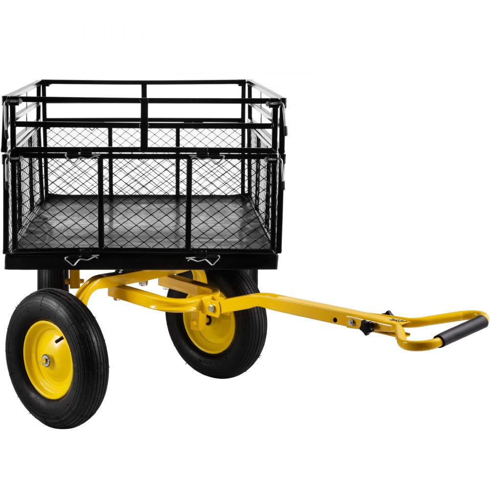 AMITOOLS Steel Garden Cart, Heavy Duty 1400 lbs Capacity, with Removable Mesh Sides to Convert into Flatbed, Utility Metal Wagon with 2-in-1 Handle and 15 in Tires, Perfect for Garden, Farm, Yard