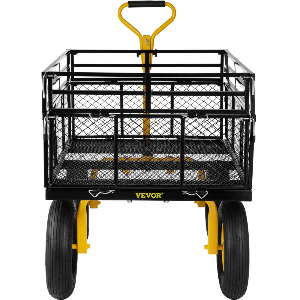 AMITOOLS Steel Garden Cart, Heavy Duty 1400 lbs Capacity, with Removable Mesh Sides to Convert into Flatbed, Utility Metal Wagon with 2-in-1 Handle and 15 in Tires, Perfect for Garden, Farm, Yard