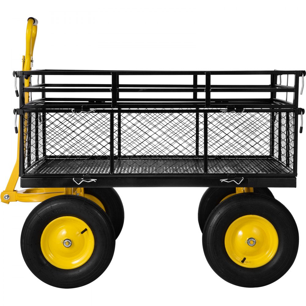 AMITOOLS Steel Garden Cart, Heavy Duty 1400 lbs Capacity, with Removable Mesh Sides to Convert into Flatbed, Utility Metal Wagon with 2-in-1 Handle and 15 in Tires, Perfect for Garden, Farm, Yard