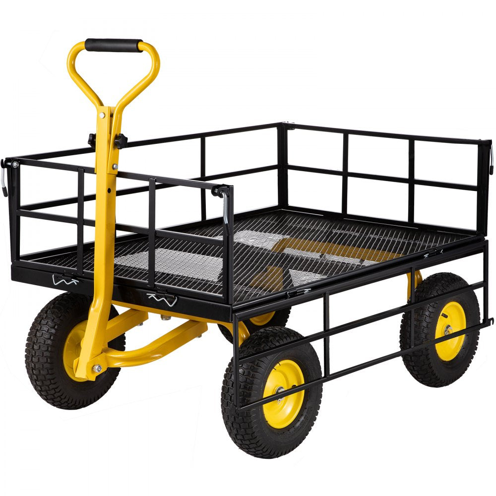 AMITOOLS Steel Garden Cart, Heavy Duty 1200 lbs Capacity, with Removable Mesh Sides to Convert into Flatbed, Utility Metal Wagon with 2-in-1 Handle and 13 in Tires, Perfect for Garden, Farm, Yard