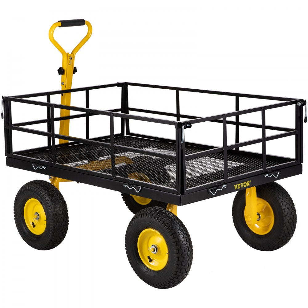 AMITOOLS Steel Garden Cart, Heavy Duty 1200 lbs Capacity, with Removable Mesh Sides to Convert into Flatbed, Utility Metal Wagon with 2-in-1 Handle and 13 in Tires, Perfect for Garden, Farm, Yard