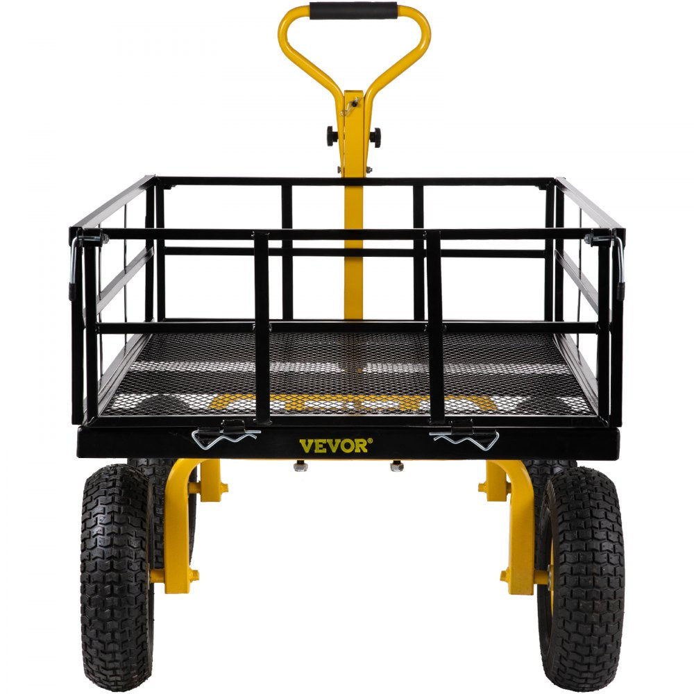 AMITOOLS Steel Garden Cart, Heavy Duty 1200 lbs Capacity, with Removable Mesh Sides to Convert into Flatbed, Utility Metal Wagon with 2-in-1 Handle and 13 in Tires, Perfect for Garden, Farm, Yard