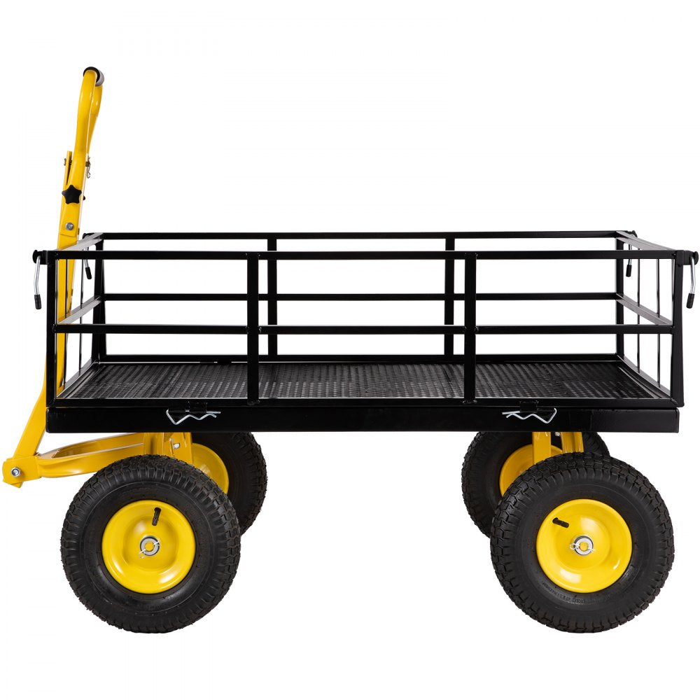 AMITOOLS Steel Garden Cart, Heavy Duty 1200 lbs Capacity, with Removable Mesh Sides to Convert into Flatbed, Utility Metal Wagon with 2-in-1 Handle and 13 in Tires, Perfect for Garden, Farm, Yard