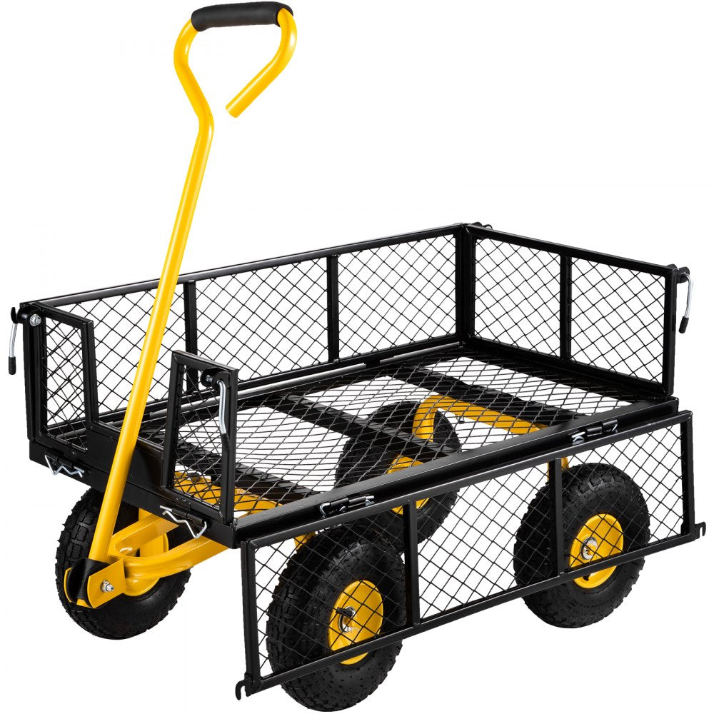 AMITOOLS Steel Garden Cart, Heavy Duty 500 lbs Capacity, with Removable Mesh Sides to Convert into Flatbed, Utility Metal Wagon with 180° Rotating Handle and 10 in Tires, Perfect for Garden, Farm, Yard