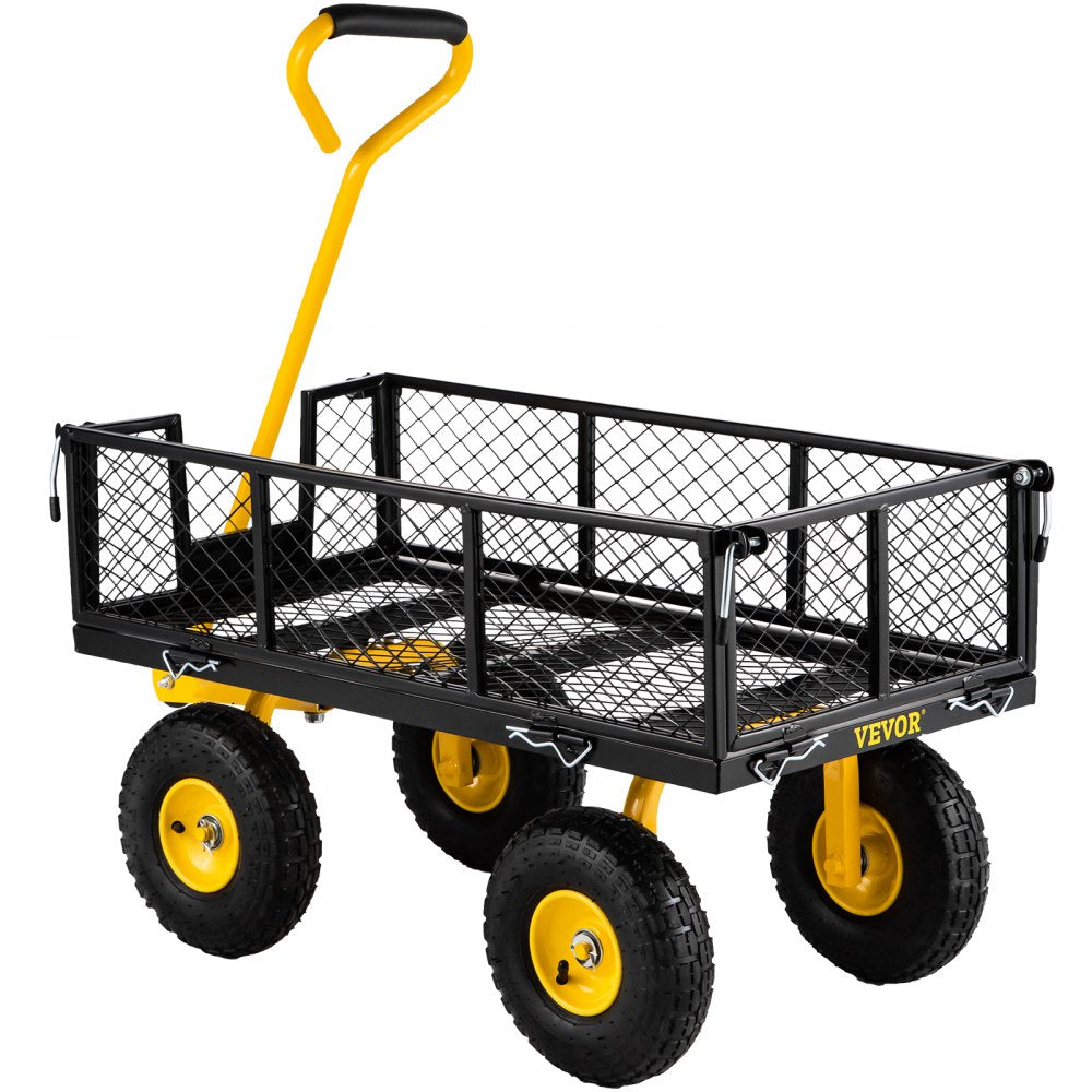 AMITOOLS Steel Garden Cart, Heavy Duty 500 lbs Capacity, with Removable Mesh Sides to Convert into Flatbed, Utility Metal Wagon with 180° Rotating Handle and 10 in Tires, Perfect for Garden, Farm, Yard