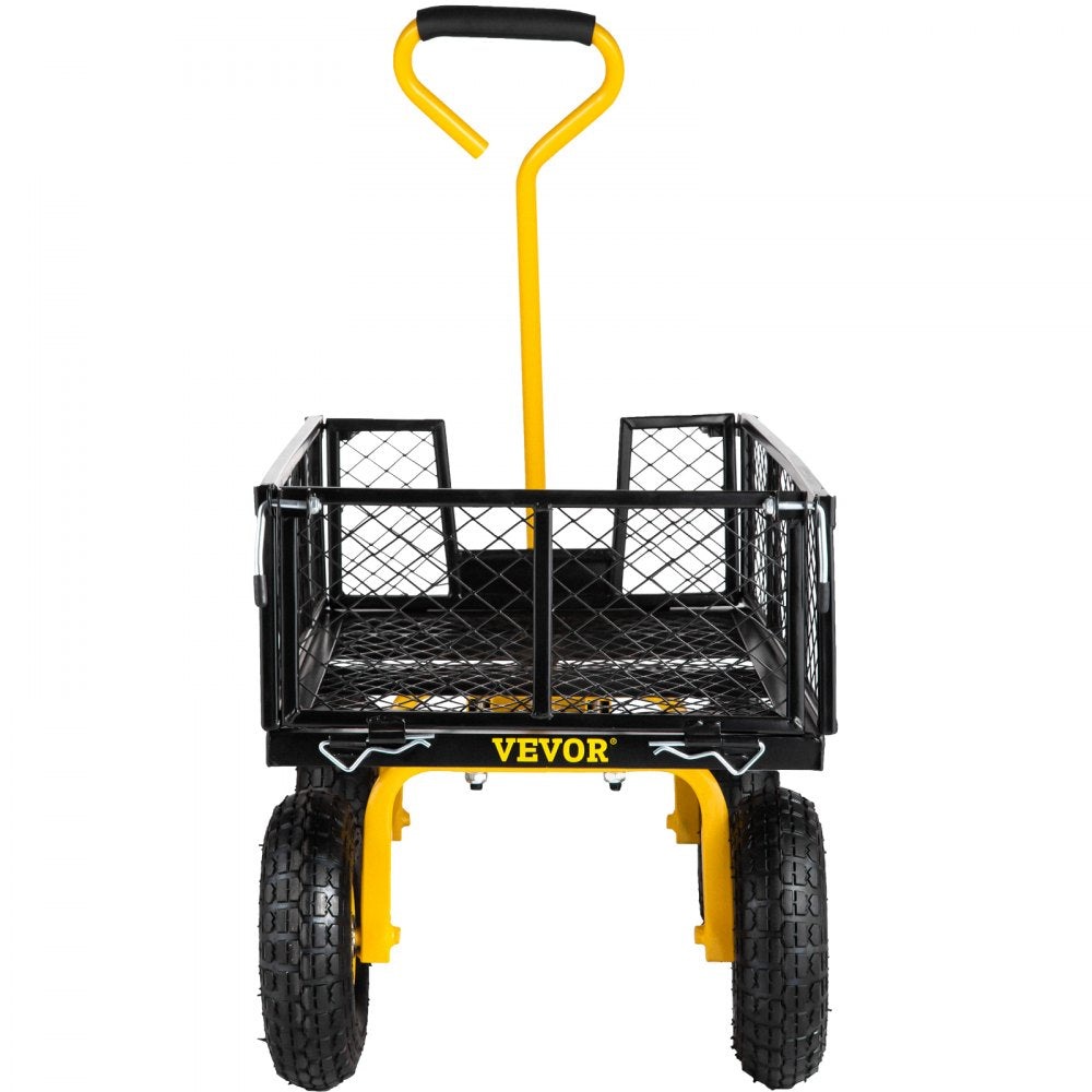 AMITOOLS Steel Garden Cart, Heavy Duty 500 lbs Capacity, with Removable Mesh Sides to Convert into Flatbed, Utility Metal Wagon with 180° Rotating Handle and 10 in Tires, Perfect for Garden, Farm, Yard