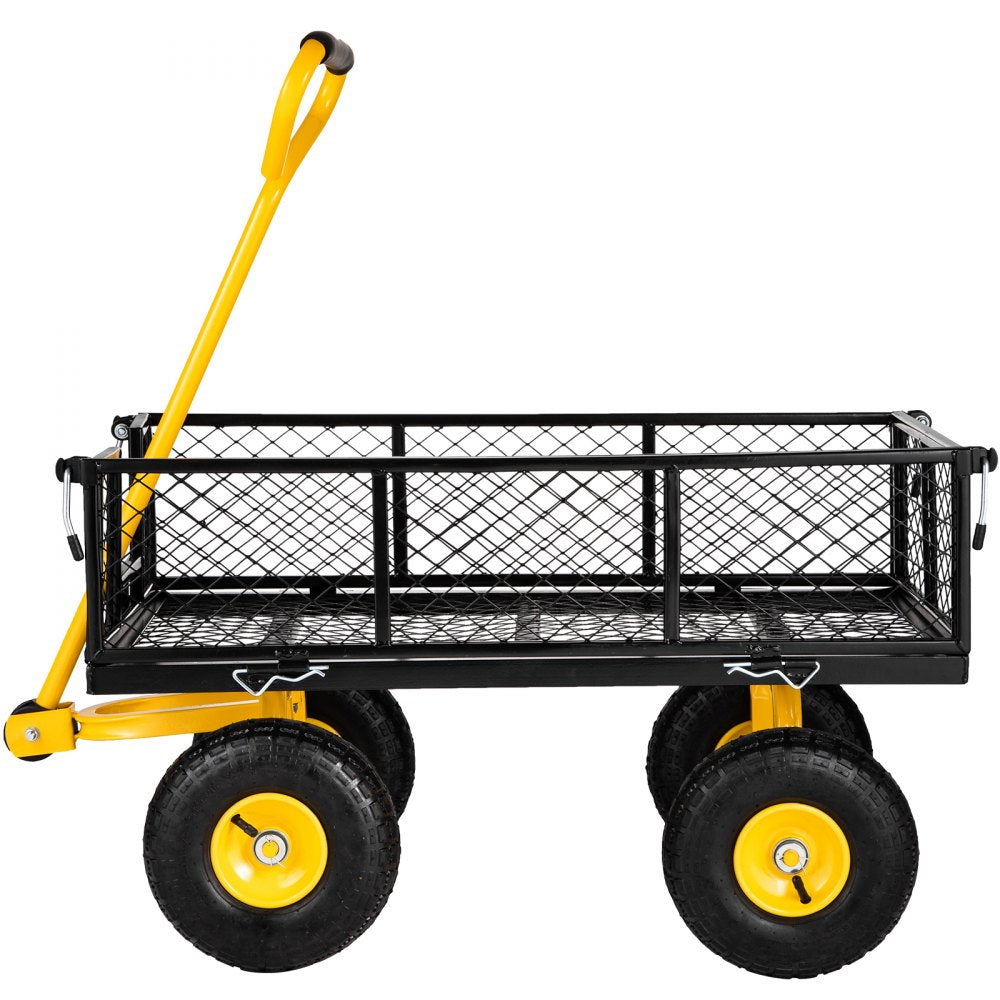 AMITOOLS Steel Garden Cart, Heavy Duty 500 lbs Capacity, with Removable Mesh Sides to Convert into Flatbed, Utility Metal Wagon with 180° Rotating Handle and 10 in Tires, Perfect for Garden, Farm, Yard