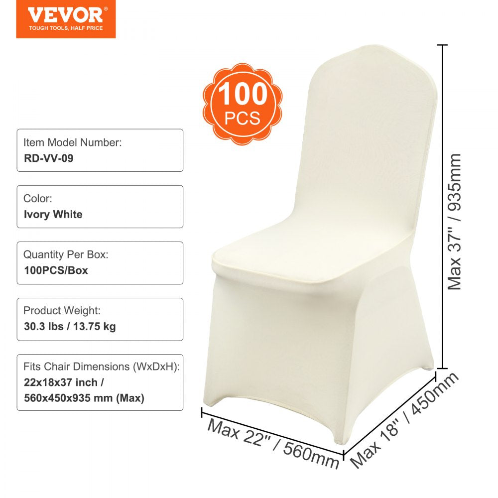 AMITOOLS Stretch Spandex Folding Chair Covers, Universal Fitted Chair Cover, Removable Washable Protective Slipcovers, for Wedding, Holiday, Banquet, Party, Celebration, Dining (100PCS Ivory White)