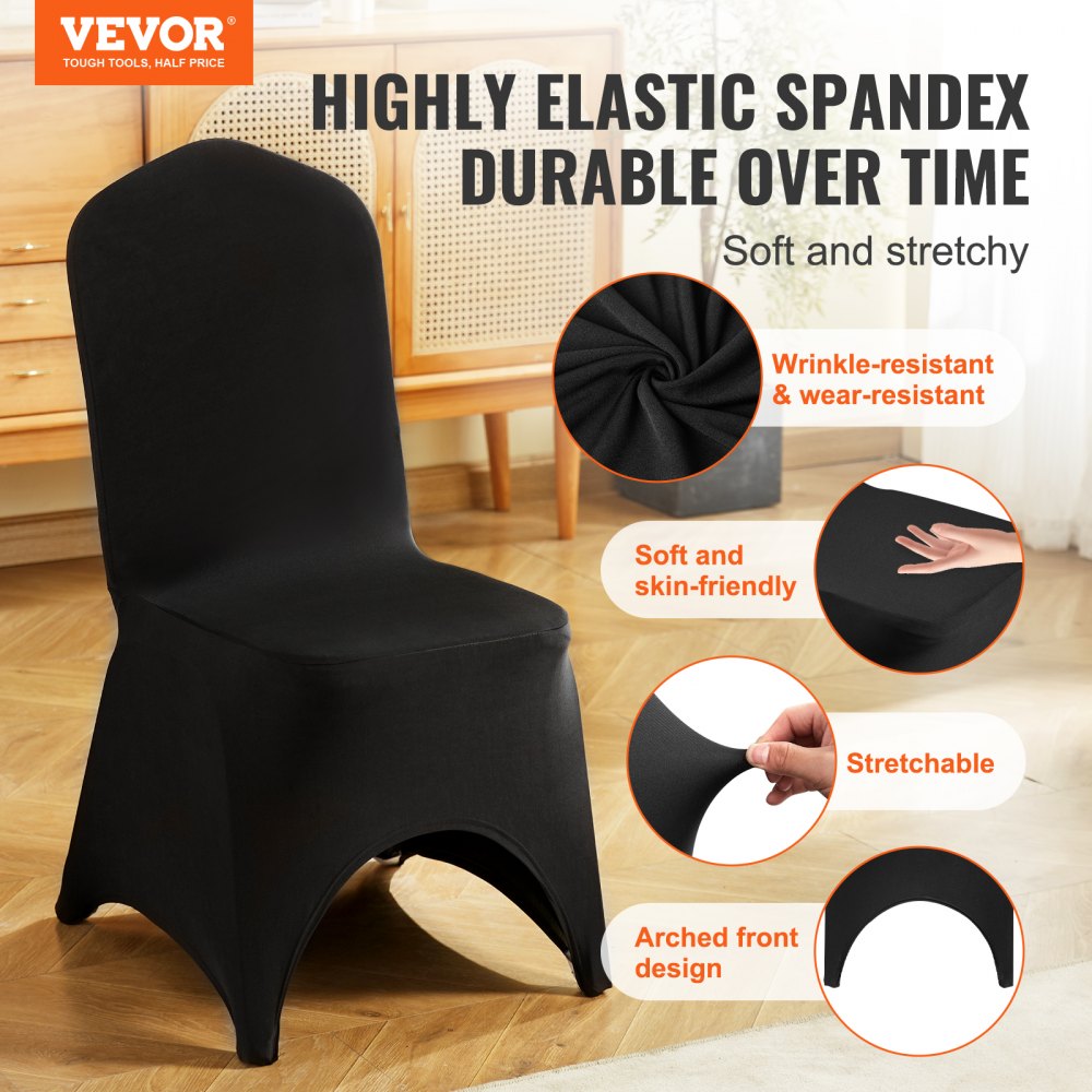 AMITOOLS Stretch Spandex Folding Chair Covers, Universal Fitted Arched Front Cover, Removable Washable Protective Slipcovers, for Wedding, Holiday, Banquet, Party, Celebration, Dining (50PCS Black)