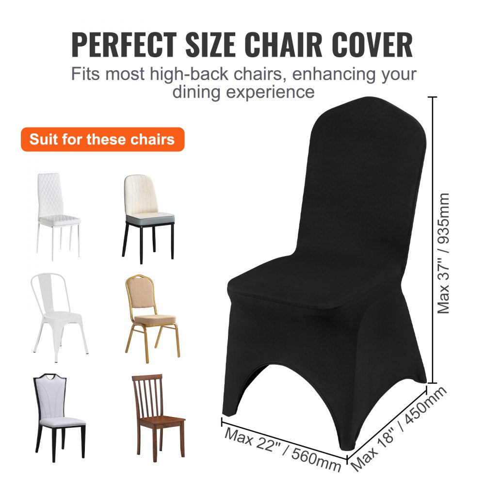 AMITOOLS Stretch Spandex Folding Chair Covers, Universal Fitted Arched Front Cover, Removable Washable Protective Slipcovers, for Wedding, Holiday, Banquet, Party, Celebration, Dining (50PCS Black)