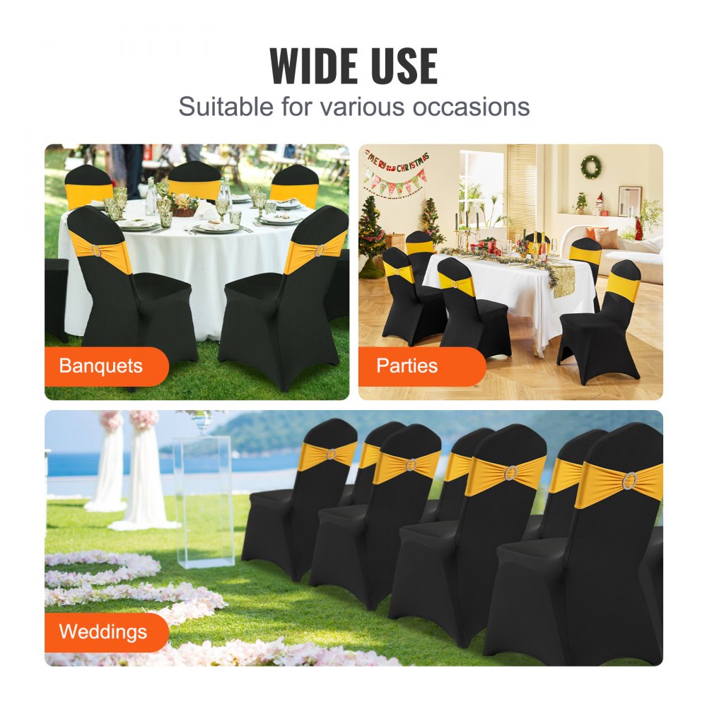 AMITOOLS Stretch Spandex Folding Chair Covers, Universal Fitted Arched Front Cover, Removable Washable Protective Slipcovers, for Wedding, Holiday, Banquet, Party, Celebration, Dining (50PCS Black)