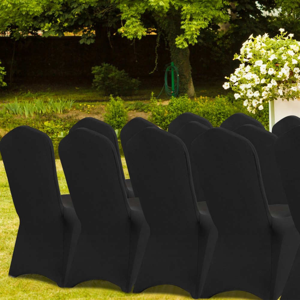 AMITOOLS Stretch Spandex Folding Chair Covers, Universal Fitted Arched Front Cover, Removable Washable Protective Slipcovers, for Wedding, Holiday, Banquet, Party, Celebration, Dining (50PCS Black)