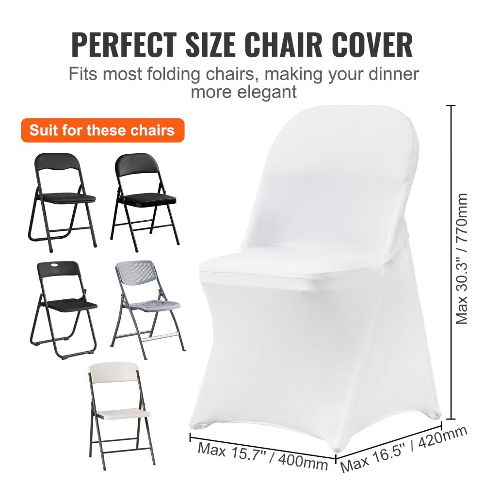 AMITOOLS White Stretch Spandex Chair Covers - 12 PCS, Folding Kitchen Chairs Cover, Universal Washable Slipcovers Protector, Removable Chair Seat Covers, for Wedding Party Dining Room Banquet Event