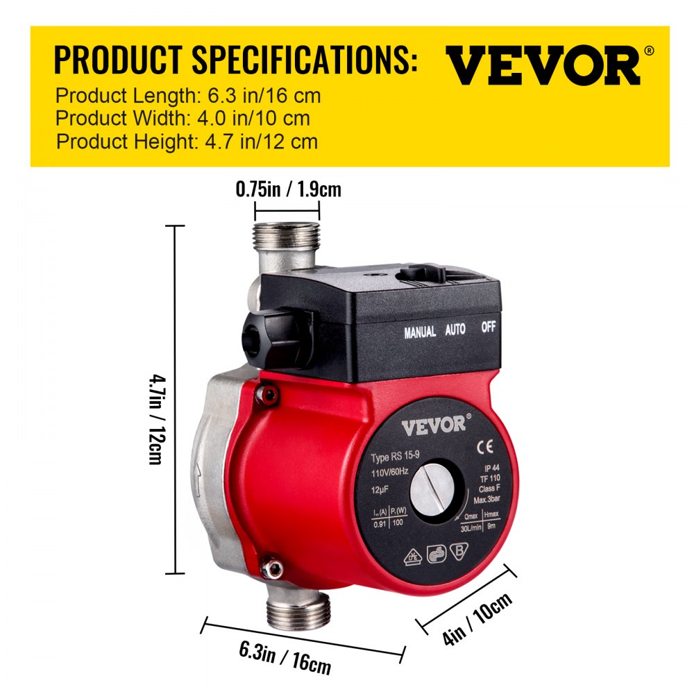 AMITOOLS Hot Water Recirculating Pump, 120W 110V Water Circulator Pump, Automatic Start Circulating Pump NPT 3/4\