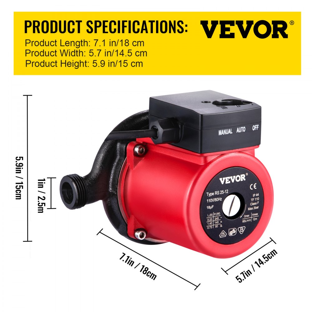 AMITOOLS Hot Water Recirculating Pump, 245W 110V Water Circulator Pump, Automatic Start Circulating Pump NPT 3/4