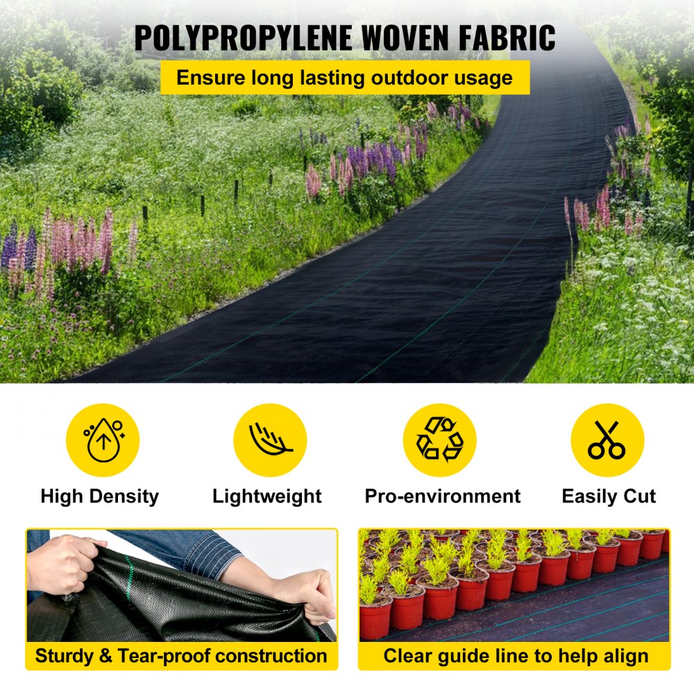 AMITOOLS 6FTx300FT Premium Weed Barrier Fabric Heavy Duty 3.2OZ, Woven Weed Control Fabric, High Permeability Good for Flower Bed, Geotextile Fabric for Underlayment, Polyethylene Ground Cover